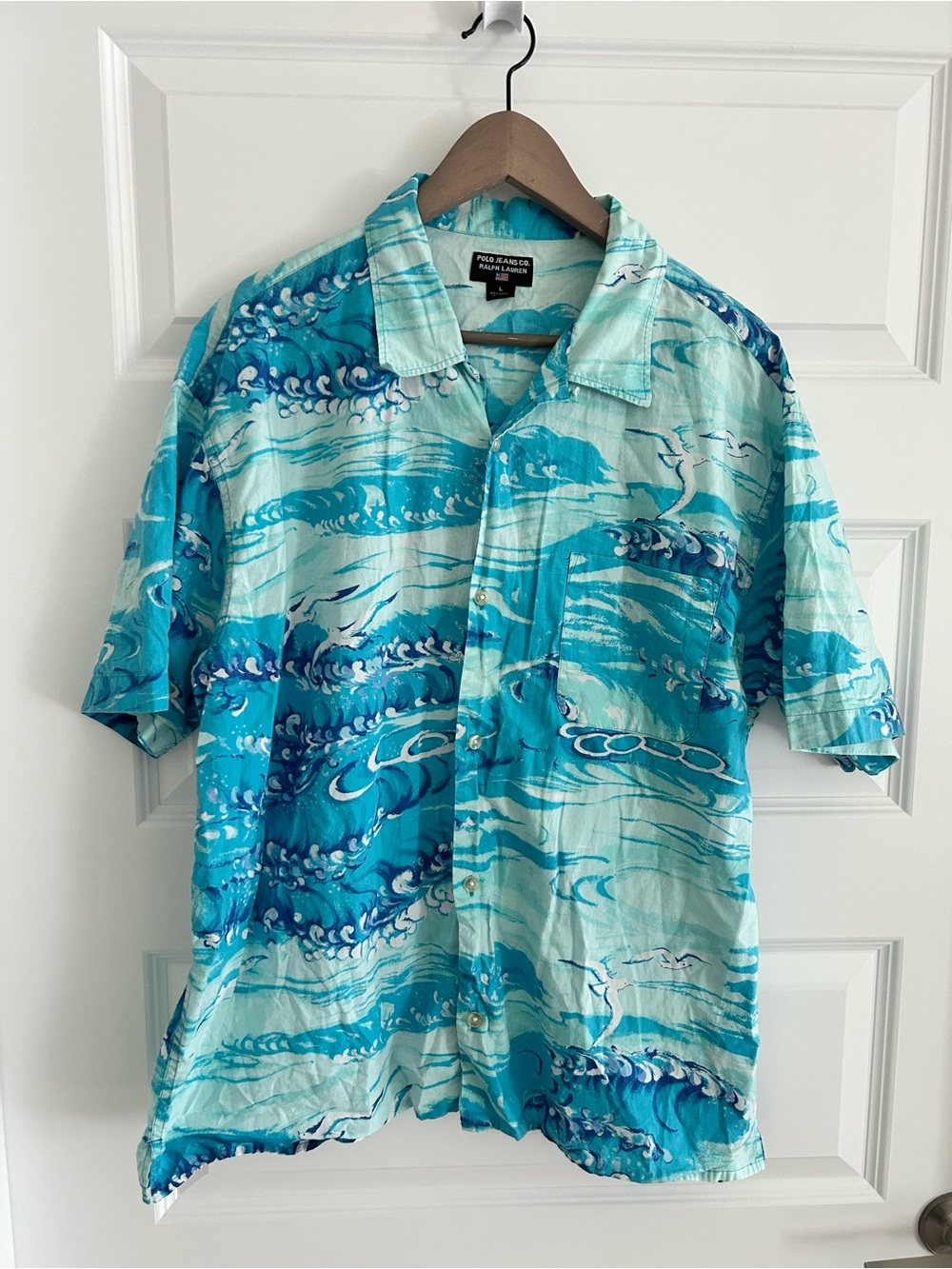Ralph Lauren Polo Jeans Co Hawaiian Shirt Camp Collar Blue Size L